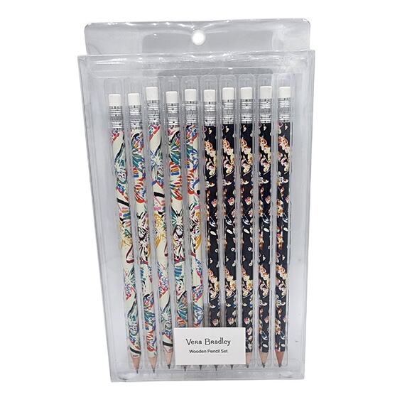 NEW Vera Bradley VB Assorted Wooden Writing Pencil Set of 10 White Black Design - Picture 1 of 5